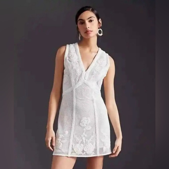 Anthropologie Not So Serious by Pallavi Mohan Deep-V Beaded Mini Dress - Picture 2 of 9